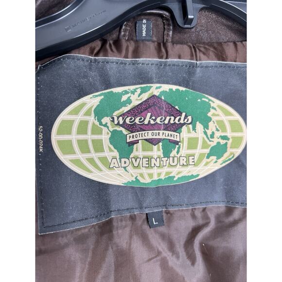 Vintage Weekends Brown Leather Bomber Aviator Jacket Coat Mens Large - Picture 12 of 13